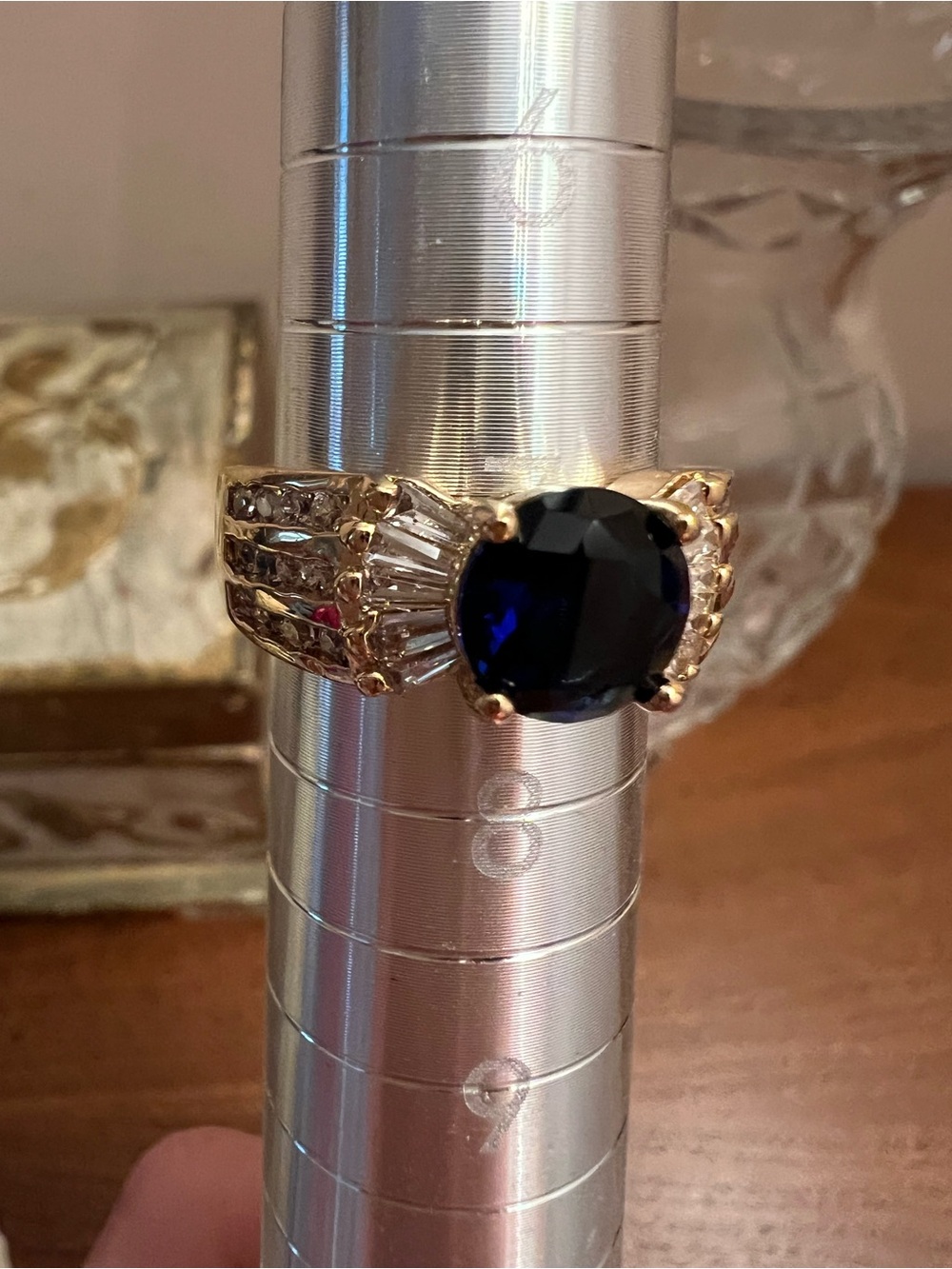 Gold-Tone Blue Sapphire Cocktail Ring - Picture 5 of 5